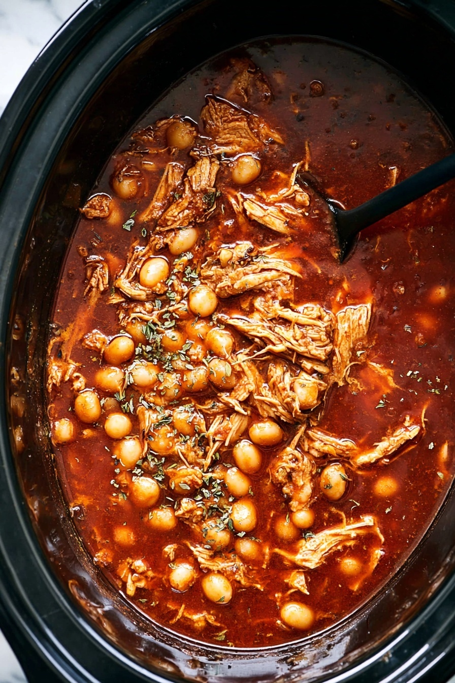 A white bowl holds three main layers of food starting with a thick reddish-brown broth filled with soft white hominy and shredded chicken pieces. On top of the broth, to one side, there is a small pile of thinly sliced light green cabbage and round red-edged radish slices with a few green cilantro leaves scattered on top. A green lime wedge rests inside the broth on the bowl's edge. A long black spoon is partially submerged in the soup, leaning towards the right side of the bowl. The bowl sits on a white marbled surface with lime wedges, cilantro sprigs, a small white plate with radish slices, and a yellow textured cloth nearby. Photo taken with an iphone --ar 2:3 --v 7