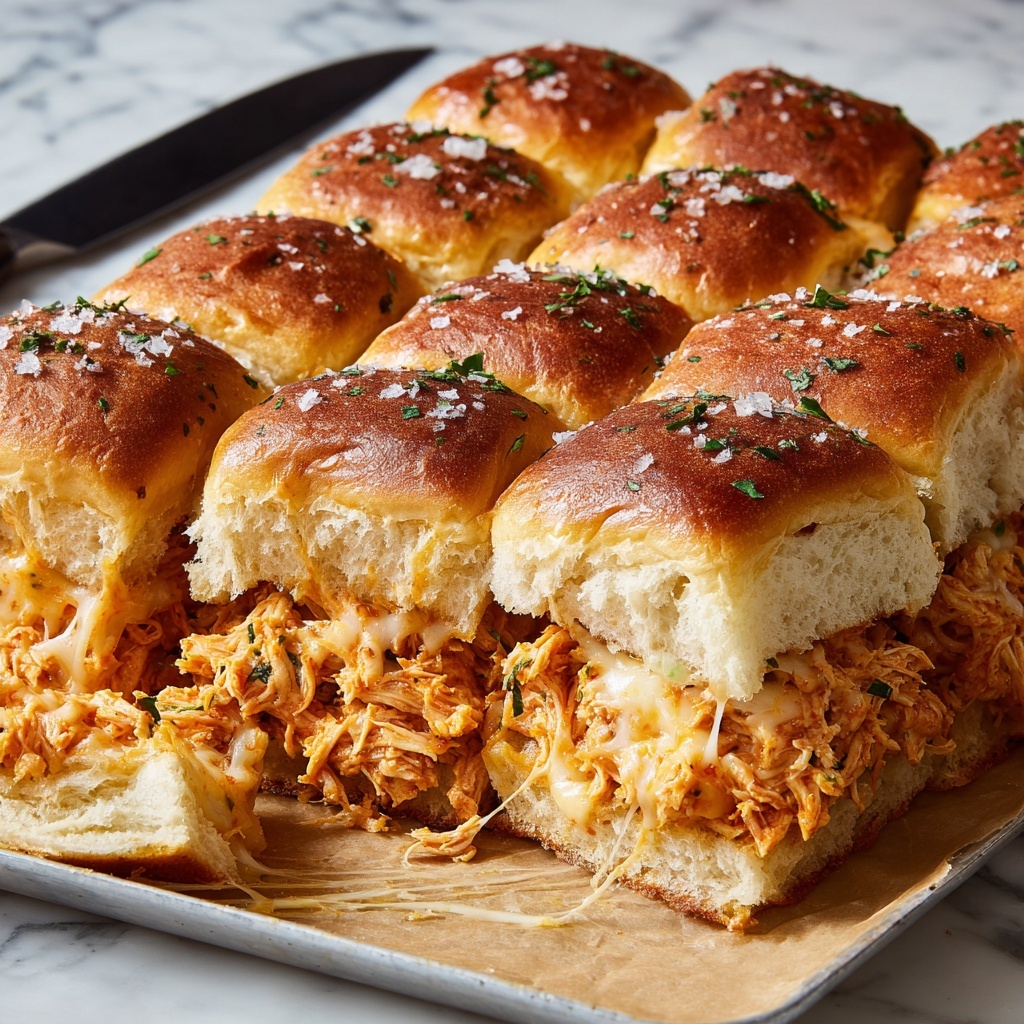 A group of nine small sandwiches are placed close together on light brown parchment paper over a white marbled surface. Each sandwich has two soft, shiny golden-brown buns sprinkled with coarse salt and black pepper on top. Between the buns, there is a thick layer of shredded, orange-colored filling that looks creamy and slightly moist. Some filling peeks out from the sides, and a few loose shreds lay on the parchment paper. In the background, a black knife is visible on the left side. The image is bright and clear, showing the texture of the buns and filling very well. photo taken with an iphone --ar 2:3 --v 7