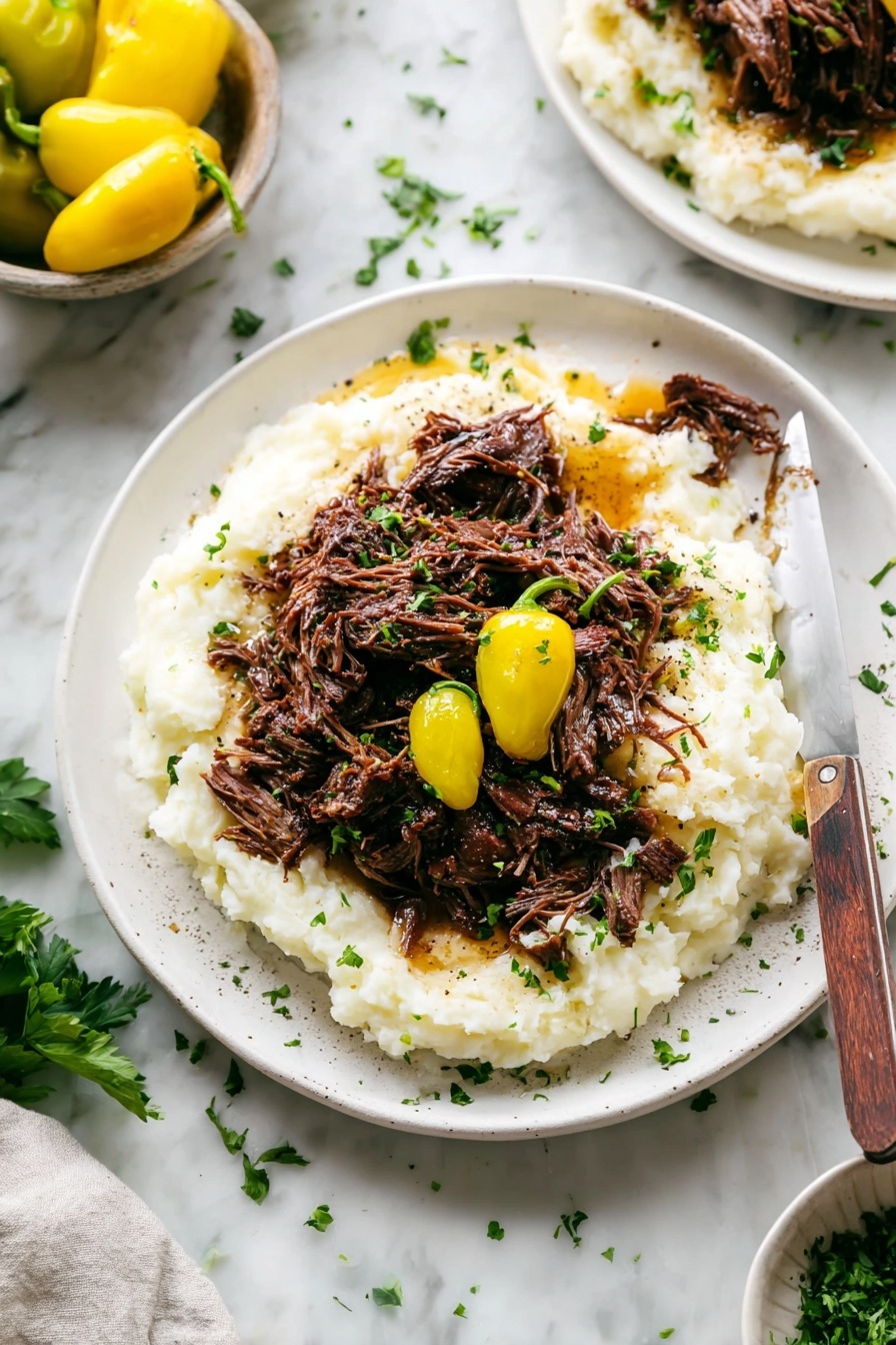 The image shows a black slow cooker with one large piece of raw meat at the bottom, coated in a green herb seasoning. On top of the meat, there are multiple whole yellow peppers scattered evenly, some with stems visible. The inside of the slow cooker has a shiny black surface, and the scene is set on a white marbled texture. photo taken with an iphone --ar 2:3 --v 7